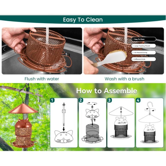 Retractable - Telescopic Metal Bird Feeder w/ Cute Cat-Face Cover - Picture 9 of 10